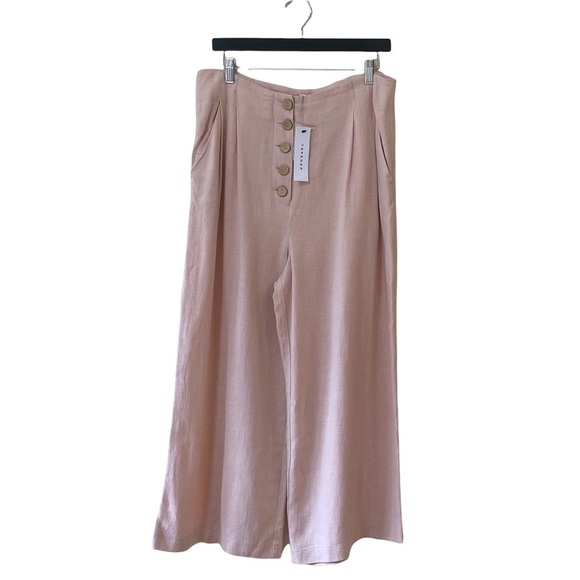 Topshop Coco Wide Leg Crop Linen Blend Trousers - Picture 2 of 9